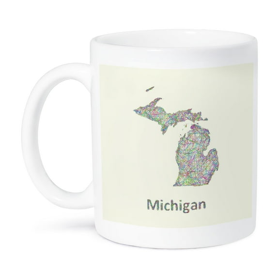 3drose, Michigan State Map - Colorful Line Art Graphic Design, 11oz Mug