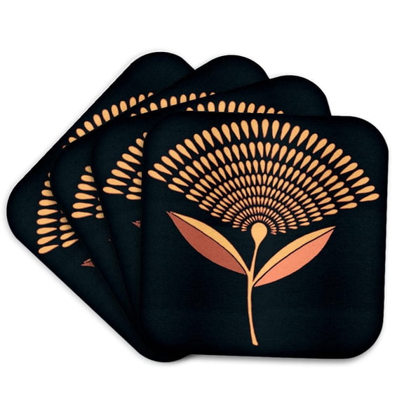 3drose, Mid Century Modern Dandelion Seed Head in Coral and Pink, Set of 4 Coasters - Soft