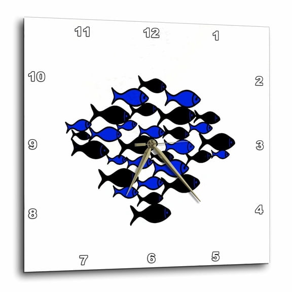 3drose, Mid Century Modern Fish Blue and Black Abstract Art Isolated on White, 15x15 Wall Clock