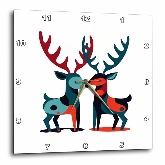 3drose, Mid-century Modern Kitschy Christmas Reindeer Cut Out, 15x15 Wall Clock