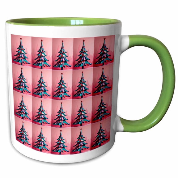 3drose, Mid-century Pink Kitsch Op Art Christmas Tree Pattern, 11oz Two-tone Green Mug