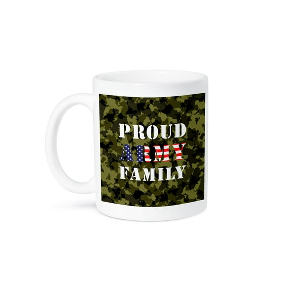 3dRose, Military camouflage texture. Text Proud ARMY family. American flag, 11oz Mug