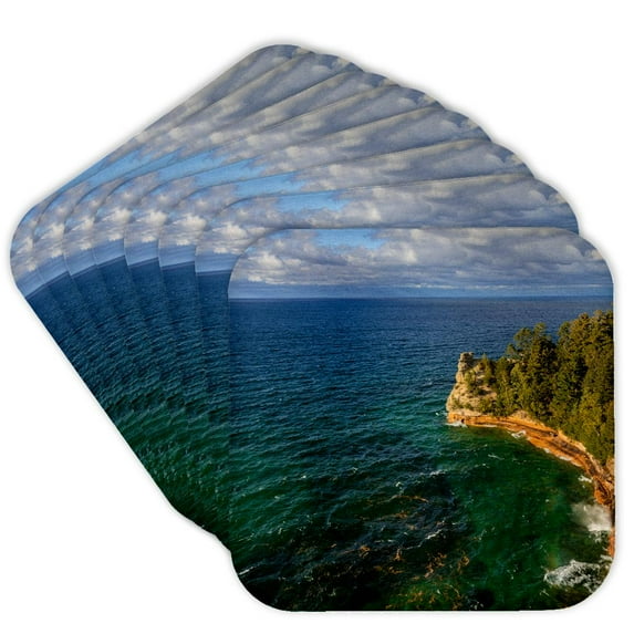 3drose, Miners Castle on Lake Superior, Pictured Rocks Lakeshore, Michigan, Set of 8 Coasters - Soft