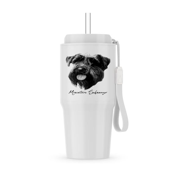 Miniature Schnauzer Dog Portrait In Black And White. Dog Breed Gift, 20oz Tumbler