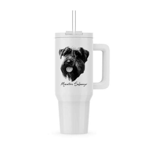 Miniature Schnauzer Dog Portrait In Black And White. Dog Breed Gift, 40oz Tumbler