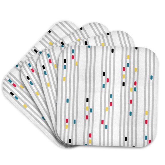 3drose, Minimal Mod Stripe and Dot, Set of 4 Coasters - Soft