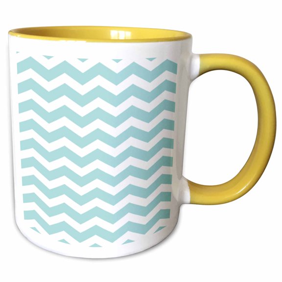 3drose, Mint and White Chevron Zig Zag Pattern Modern Stylish Pastel Teal Turquoise Aqua Blue Zigzag Stripes, 15oz Two-tone Yellow Mug
