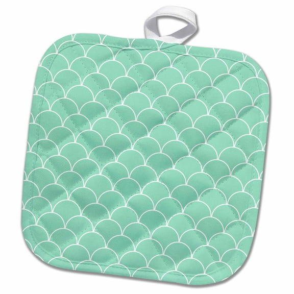 3dRose, Mint Green Scallop Pattern, 8x8 Potholder