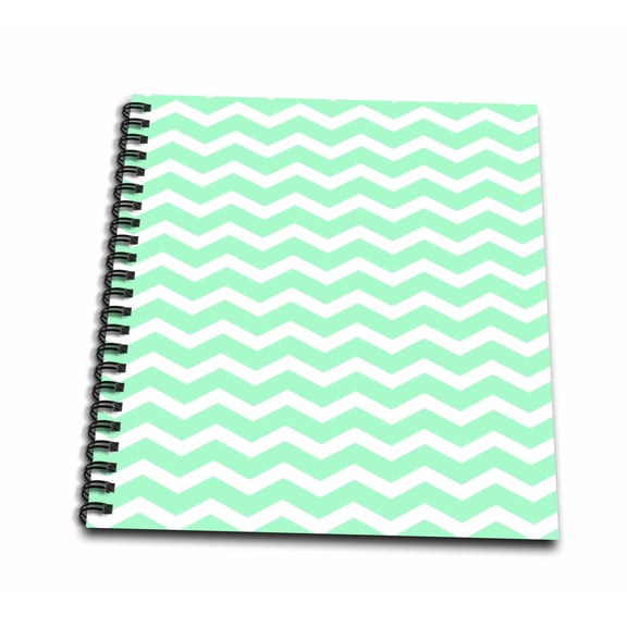 3dRose, Mint Green and White Chevron Zig Zag Stripes Pattern Retro and Stylish, Drawing Book 8 x 8 inch