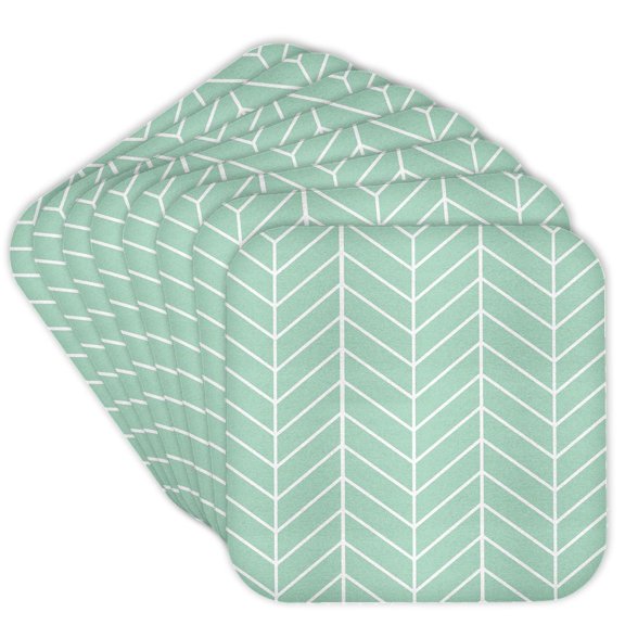 3dRose, Mint Green herringbone pattern - trendy arrow feather inspired design, Set of 8 Coasters - Soft