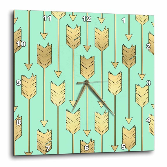 3drose, Mint and Gold Arrows Pattern, 10x10 Wall Clock