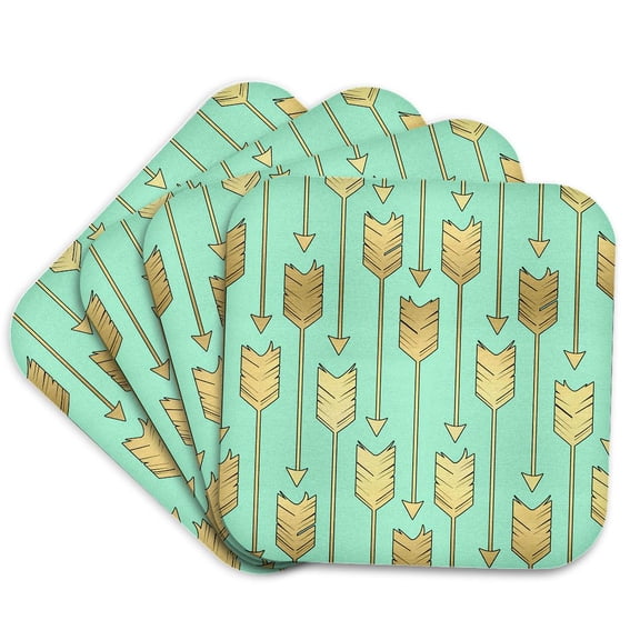 3drose, Mint and Gold Arrows Pattern, Set of 4 Coasters - Soft