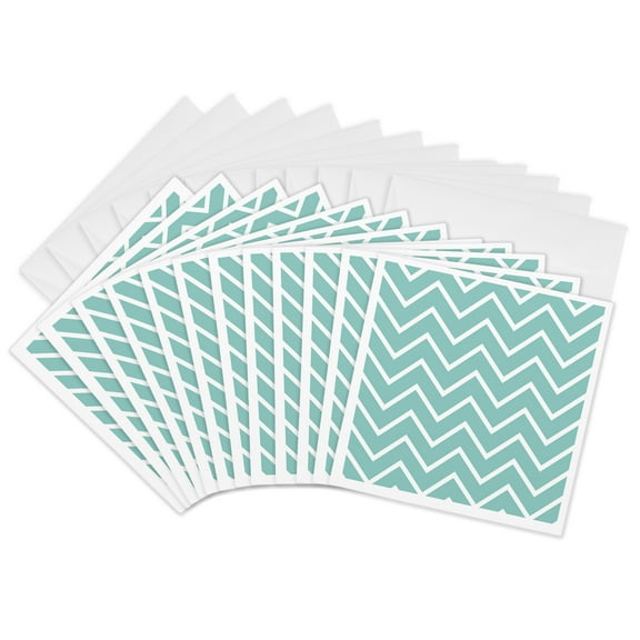 3drose, Mint and White Chevron Stripes, 12 Greeting Cards with Envelopes