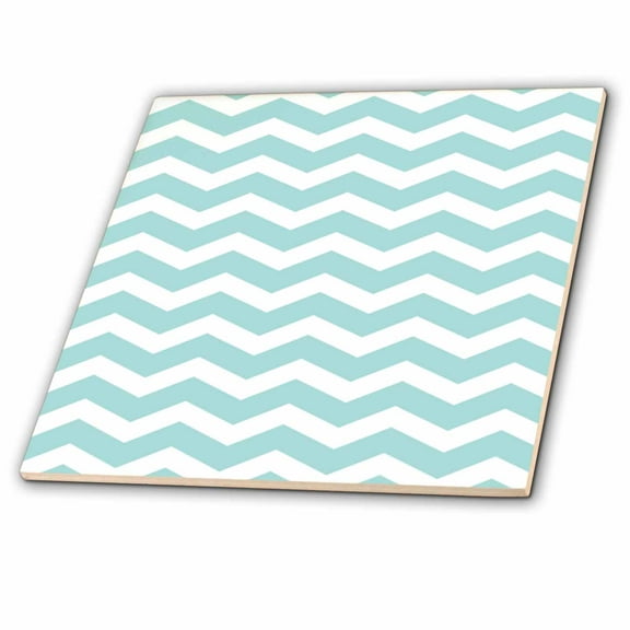 3dRose, Mint and White Chevron Zig Zag Pattern Modern stylish pastel teal turquoise aqua blue zigzag stripes, 4 Inch Glass Tile