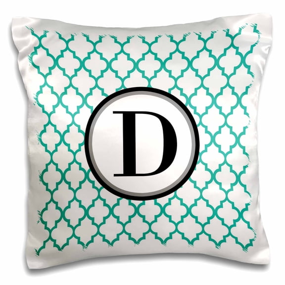 3dRose, Mint green pattern monogram initial D, 16x16 inch Pillow Case