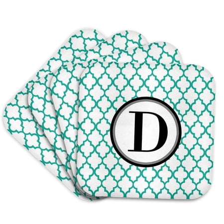 3dRose, Mint green pattern monogram initial D, Set of 4 Coasters - Soft