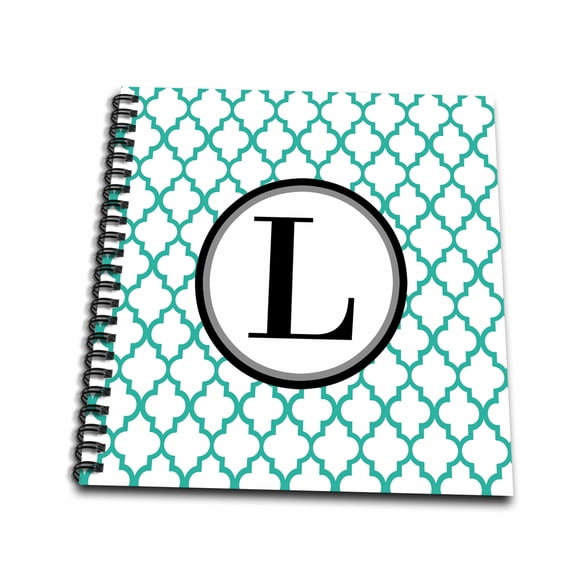 3dRose, Mint green pattern monogram initial L, Drawing Book 8 x 8 inch