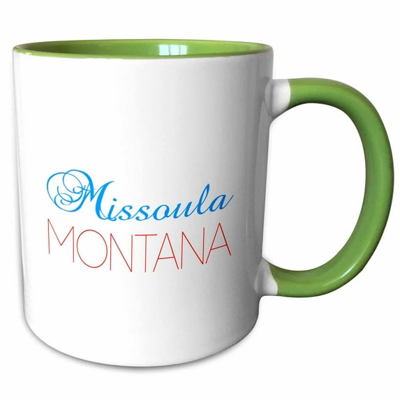 3drose, Missoula, Montana Blue, Red Text. Patriotic Home Town Design, 11oz Two-tone Green Mug