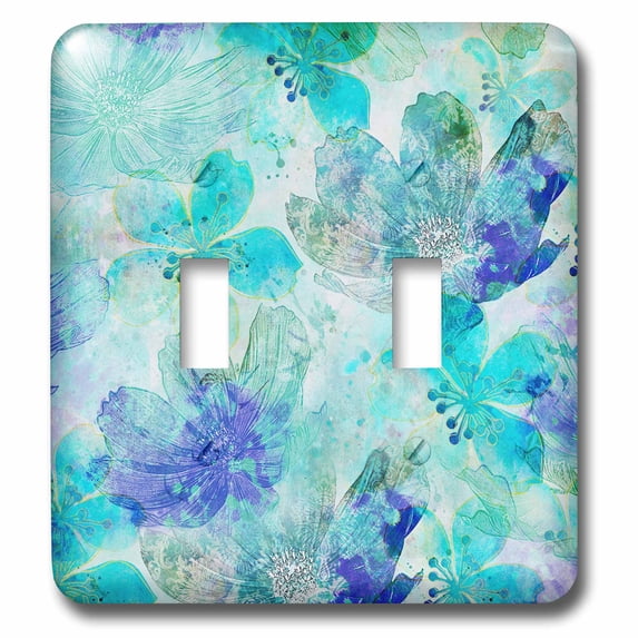3dRose, Mixed media art abstract flower patter turquoise blue, double toggle switch