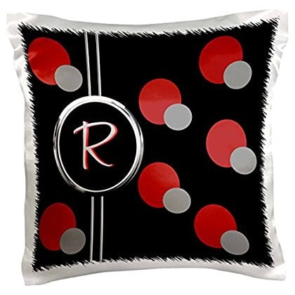 3dRose, Modern Geometric Black Red Grey Circle Pattern Monogram Letter R, 16x16 inch Pillow Case