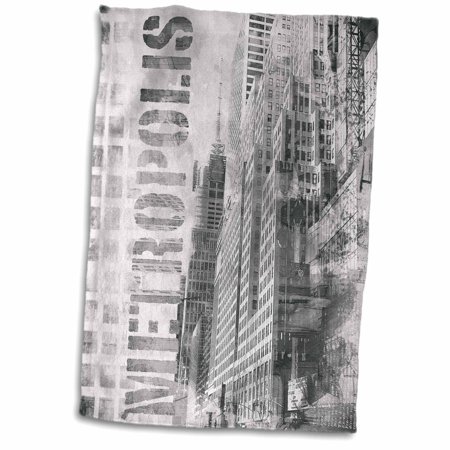 3dRose, Modern Metropolis Urban City Art With Typography In Monochrome Grey, 15x22 Hand Towel