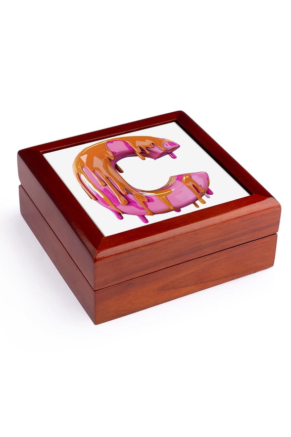 , Modern Pink and Orange Image Of Dripping Paint Monogram Initial C, Jewelry Box 5.5x5.5 inch with 4 inch tile
