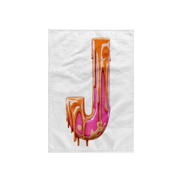 3dRose, Modern Pink and Orange Image Of Dripping Paint Monogram Initial J, 15x22 Hand Towel