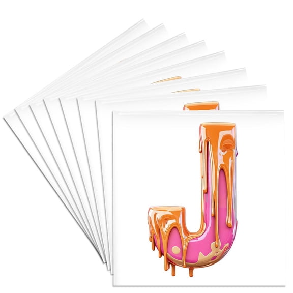 3drose, Modern Pink and Orange Image of Dripping Paint Monogram Initial J, Set of 8 Ceramic Tile Coasters