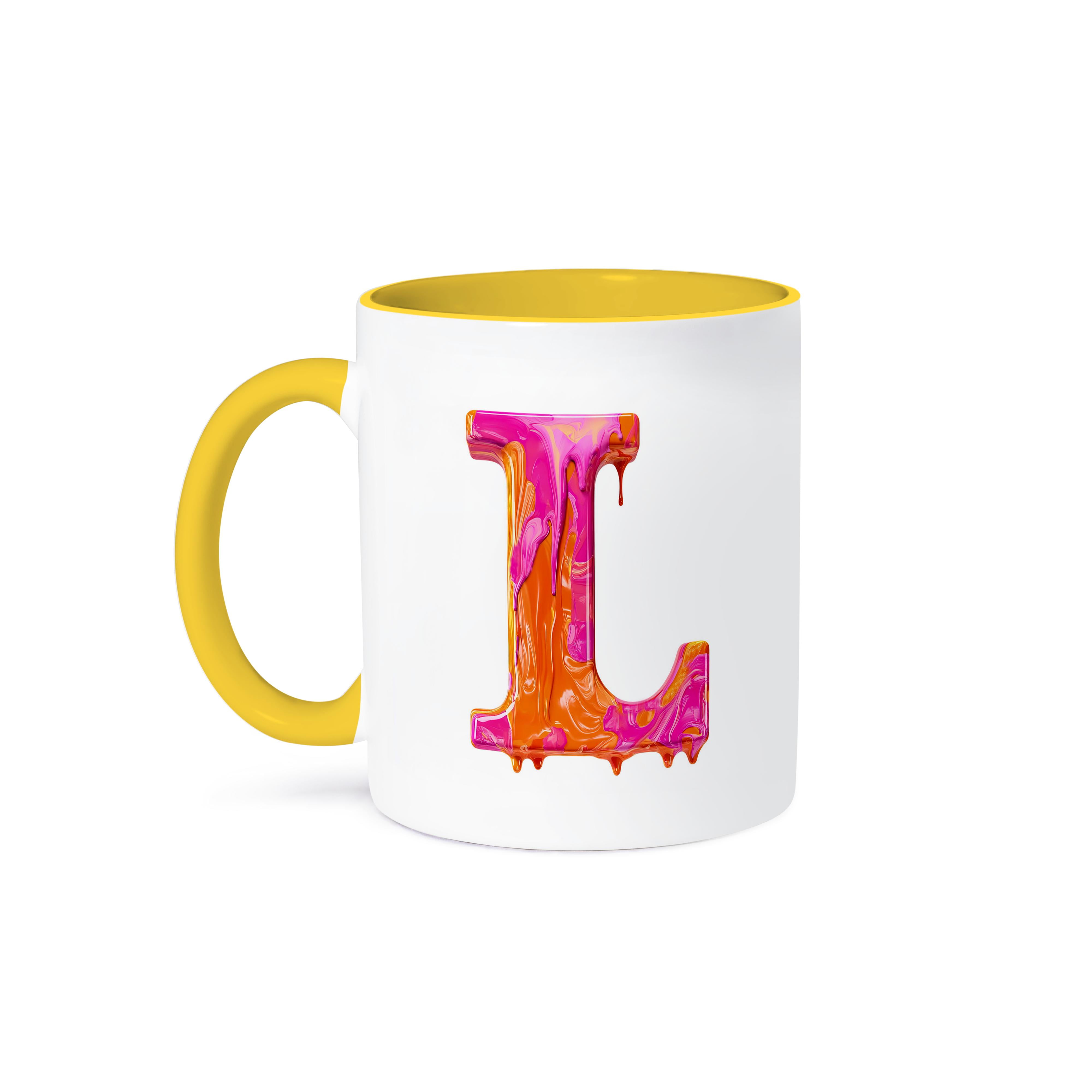 Monogram Initial L Mug - Black White Chevron Two Tone Blue 11oz Ceramic Cup