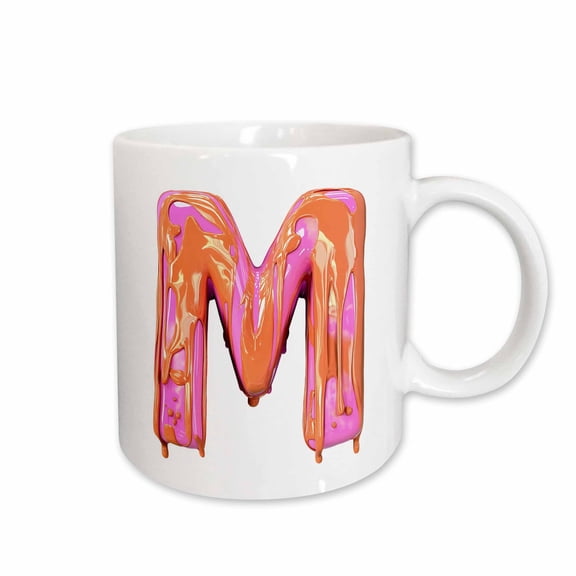 3drose, Modern Pink and Orange Image of Dripping Paint Monogram Initial M, 15oz Mug