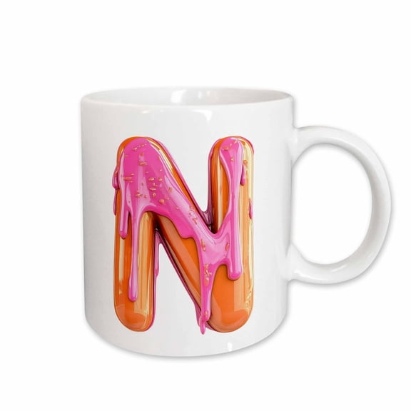 3drose, Modern Pink and Orange Image of Dripping Paint Monogram Initial N, 15oz Mug