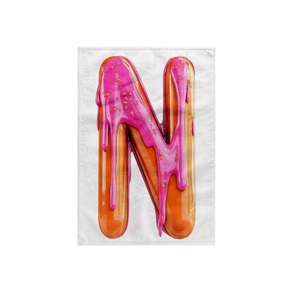 3dRose, Modern Pink and Orange Image Of Dripping Paint Monogram Initial N, 15x22 Hand Towel
