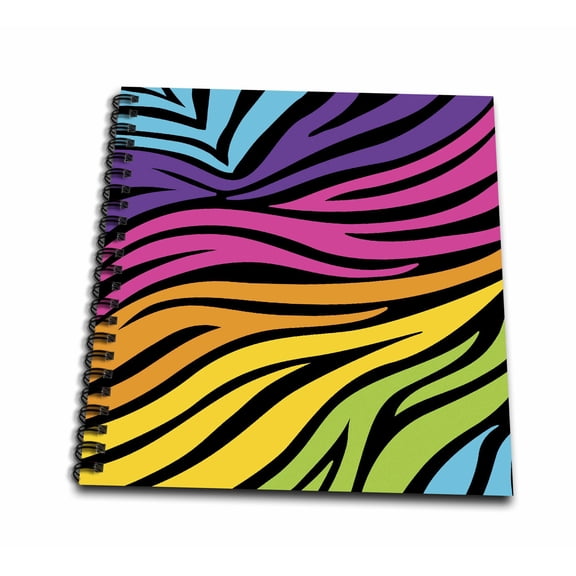 3dRose, Modern Rainbow Zebra Stripes Animal Print Tween Girly Pattern, Drawing Book 8 x 8 inch