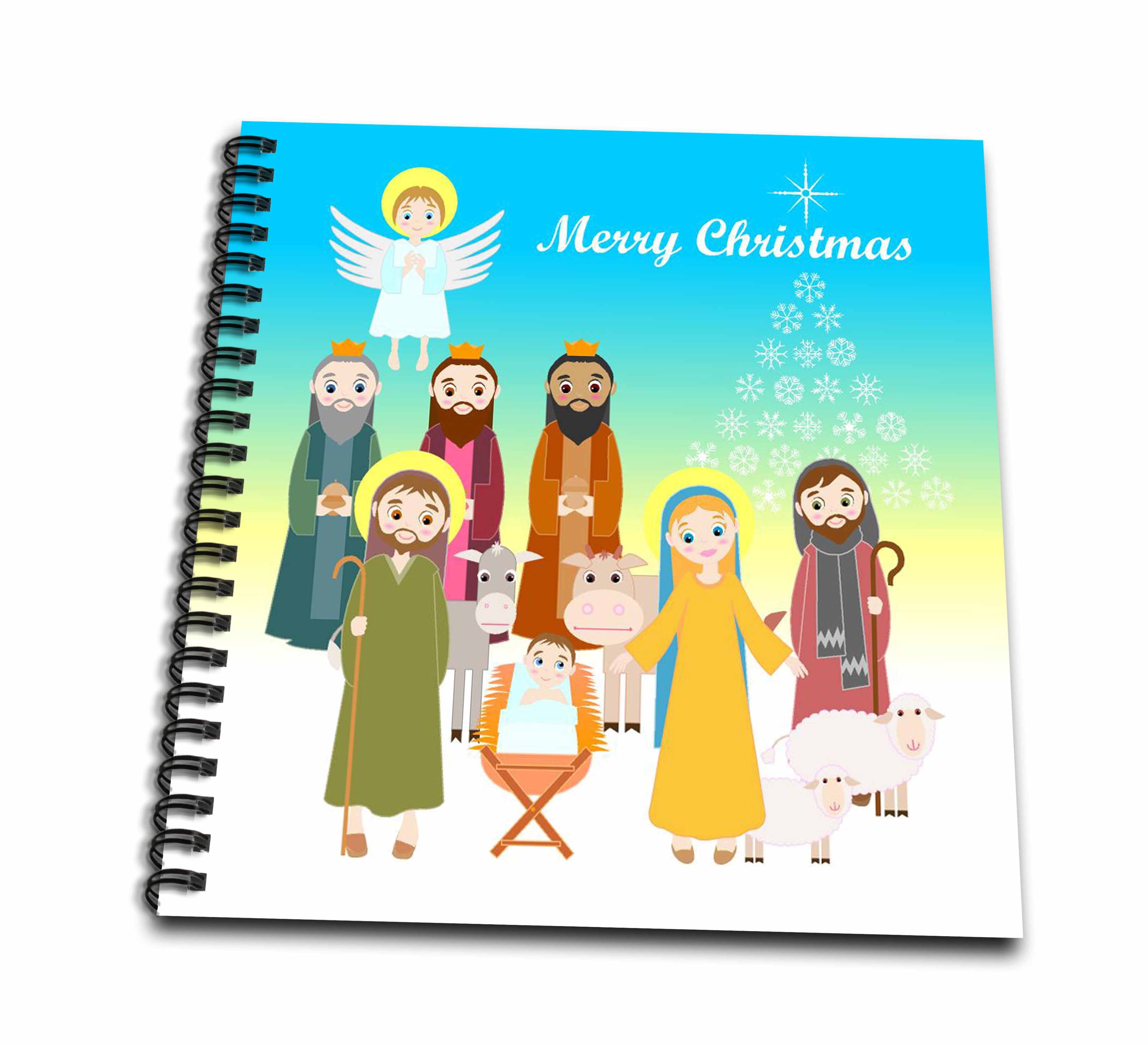 3dRose, Modern nativity scene and Merry Christmas Greetings, Mini Notepad 4 x 4 inch