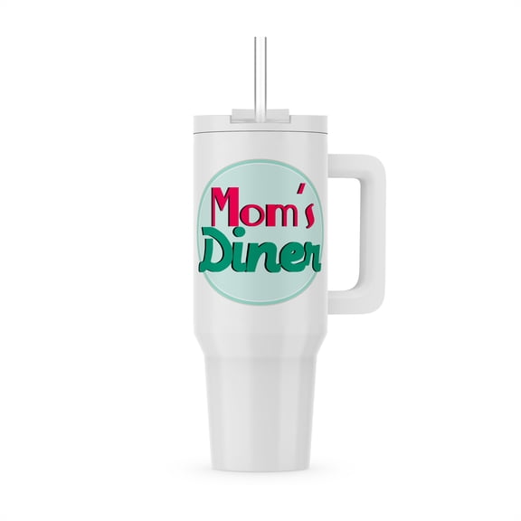 Moms Diner On White. Retro Hot Pink Turquoise Teal Blue 1950S Style 50S Fifties Kitchen Mothers Day, 40oz Tumbler