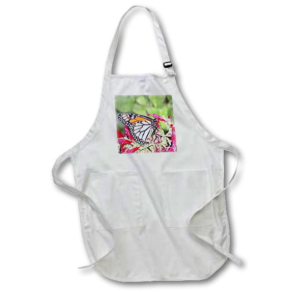 3dRose, Monarch Butterfly in the Garden, Medium Length Apron with Pouch Pockets 22w x 24l