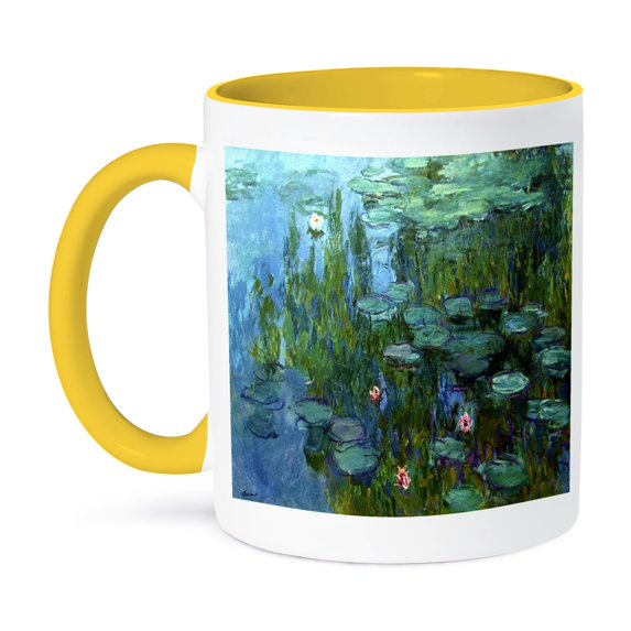 3dRose, Monets Water Lillies Painting, 15oz Two-Tone Yellow Mug