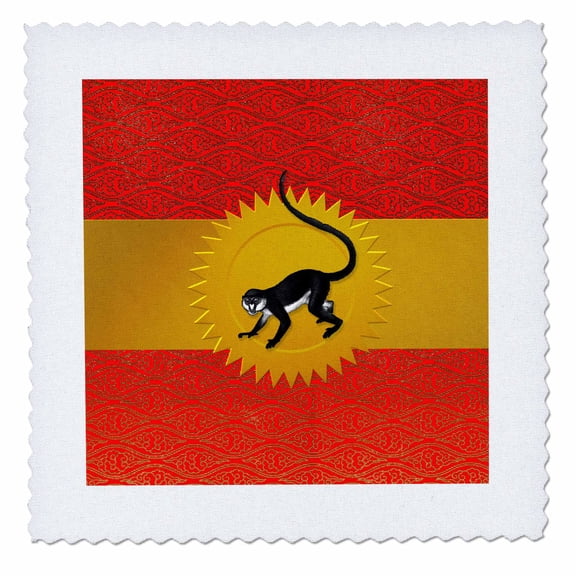 3dRose, Monkey Chinese Zodiac in Red and Gold Cultural Pattern, 6x6 inch quilt square
