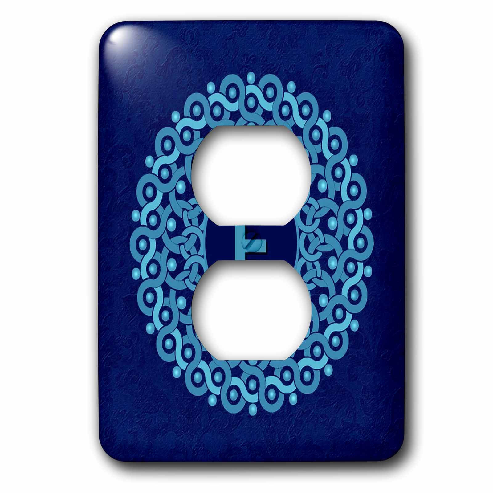3dRose, Monogram F blue hued mandala on royal blue muted grunge damask, 2 plug outlet cover