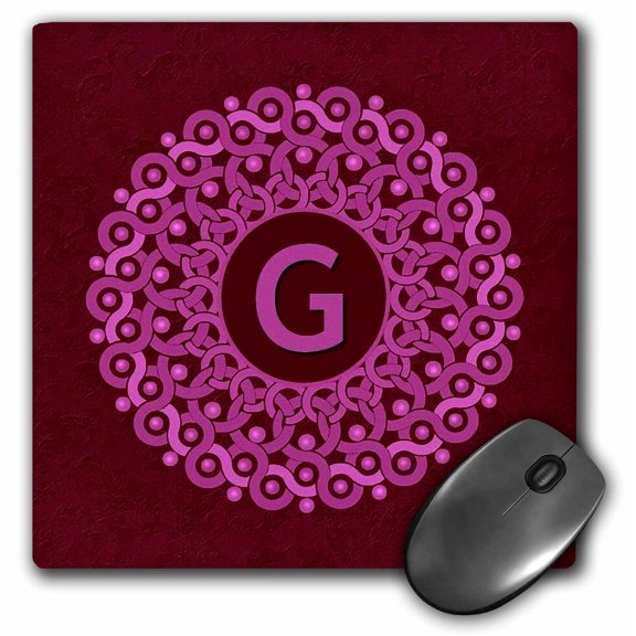 3dRose, Monogram G pink and magenta mandala on rich wine red muted grunge damask, MousePad