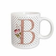 thumbnail image 1 of 3drose, Monogram Initial B Pink Rose Floral on Black and White Polka Dots, 11oz Mug, 1 of 6