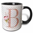 thumbnail image 1 of 3drose, Monogram Initial B Pink Rose Floral on Black and White Polka Dots, 11oz Two-tone Black Mug, 1 of 6