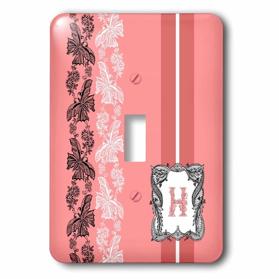 3dRose, Monogram Initial H in Pink White and Black, single toggle switch