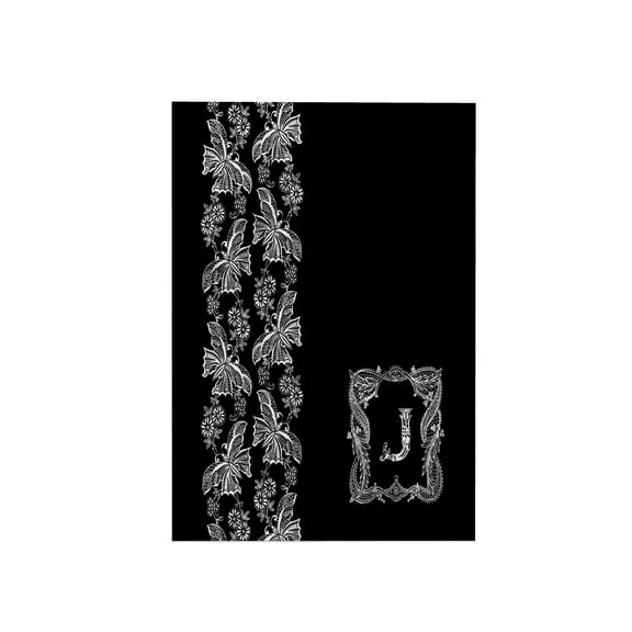 3dRose, Monogram Initial J in White Lace over Black Background, 15x22 Hand Towel