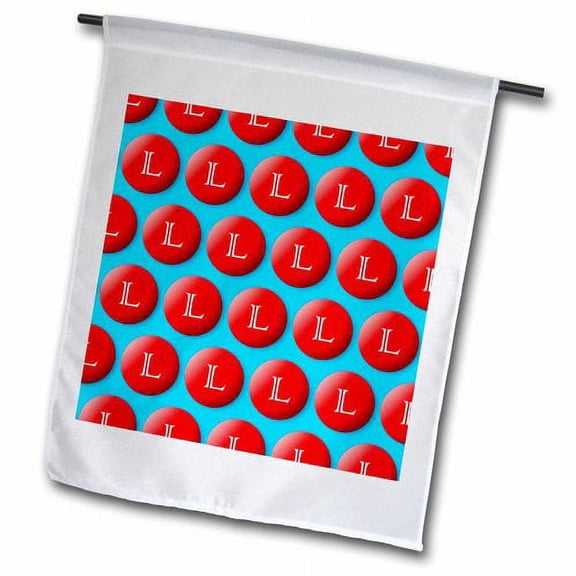 3dRose, Monogram Initial L in Red Spots over Blue Background, 12 x 18 inch Garden Flag