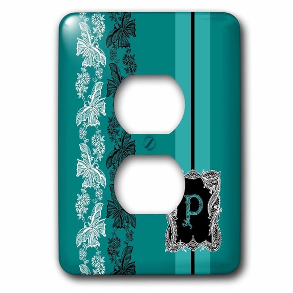 3dRose, Monogram Initial P in Teal White and Black Lace, 2 plug outlet cover