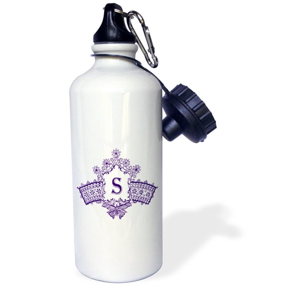 3dRose, Monogram Initial S in Purple Diadem with Butterfly Detail, Flip Straw 21oz Water Bottle