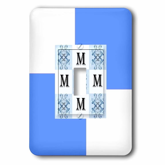 3dRose, Monogram - M - Sky Blue - SmudgeArt Monogram Squares , single toggle switch