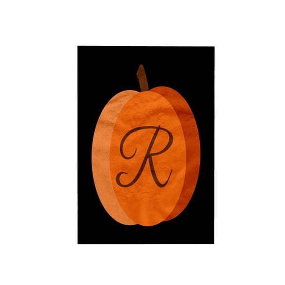 3dRose, Monogram cursive R inside an orange pumpkin on a black background., 15x22 Hand Towel