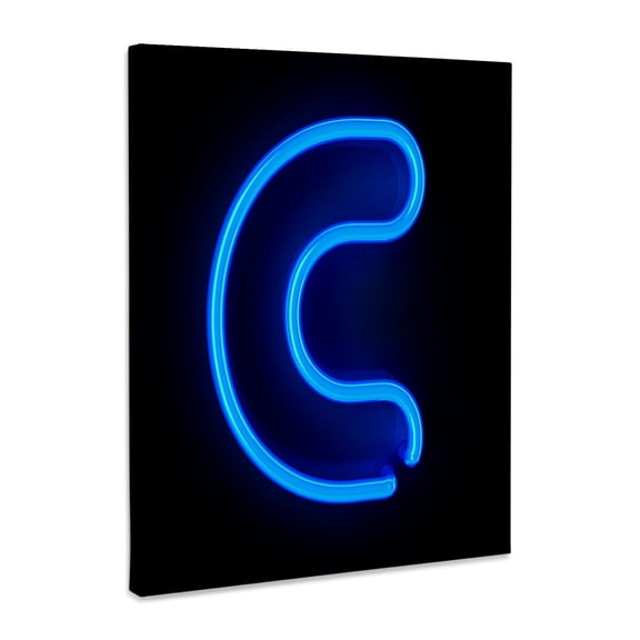 3dRose, Monogram letter C abstract neon blue lit shining illuminated, Museum Grade Canvas Wrap 16x20